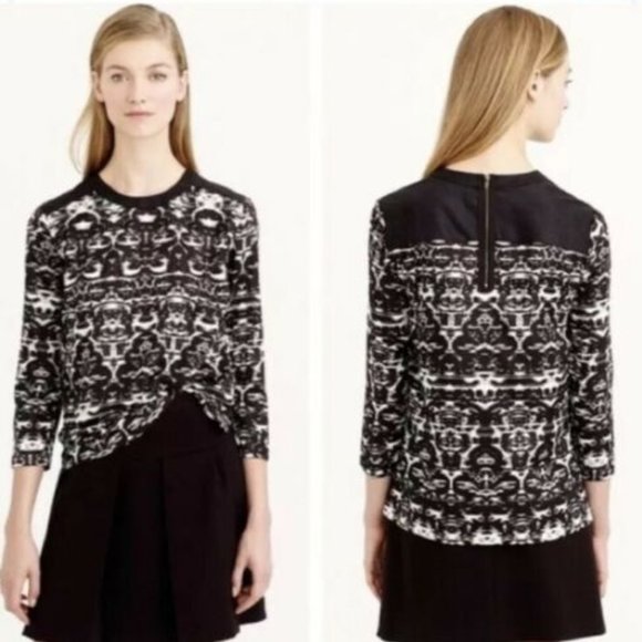 J. CREW Blurred Ikat 3/4 Sleeve Top Blouse sz 2 - Picture 1 of 10